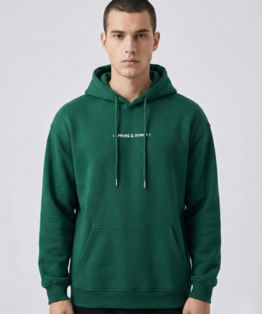 Yeşil “SPRING & SUNNY” Yazılı Kapüşonlu Sweatshirt