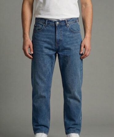 Yeşil Eskitme Mavi Baggy Pantolon