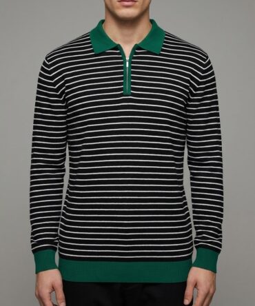 Siyah Beyaz Çizgili Polo Yaka